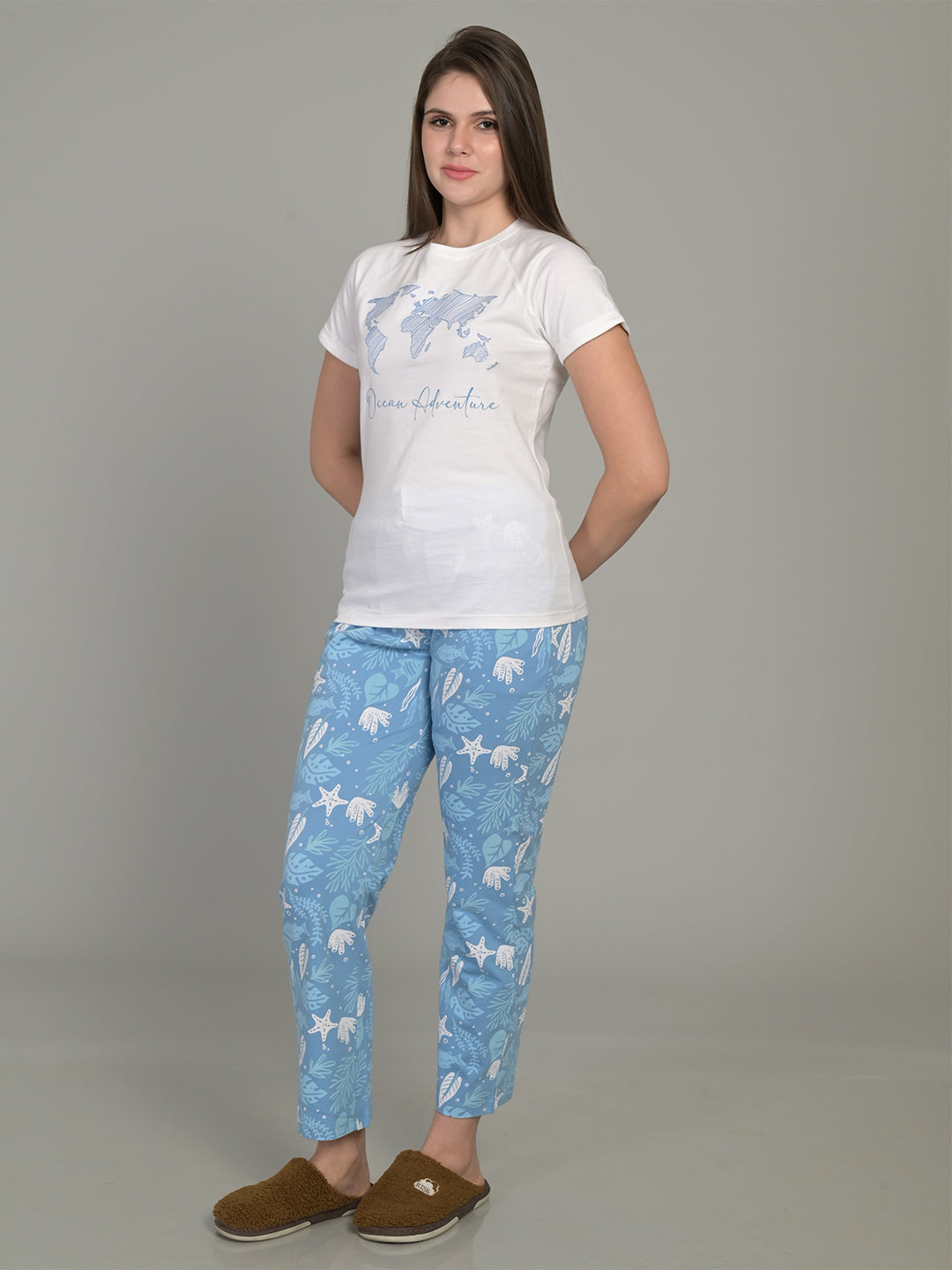 Printed Short Sleeve T-Shirt & Pyjama Set – White