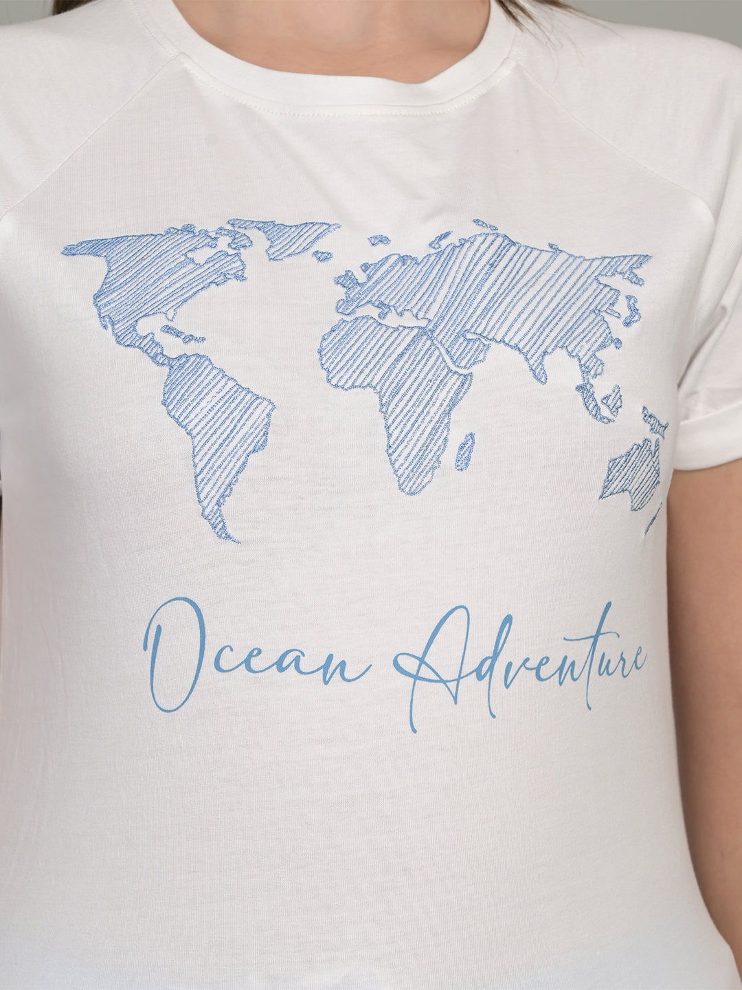 Printed Short Sleeve T-Shirt & Pyjama Set – White