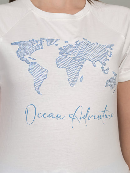 Printed Short Sleeve T-Shirt & Pyjama Set – White