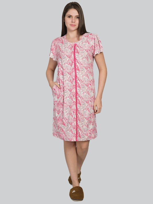 Round Neck Pink Half Sleeve Short Night Dress