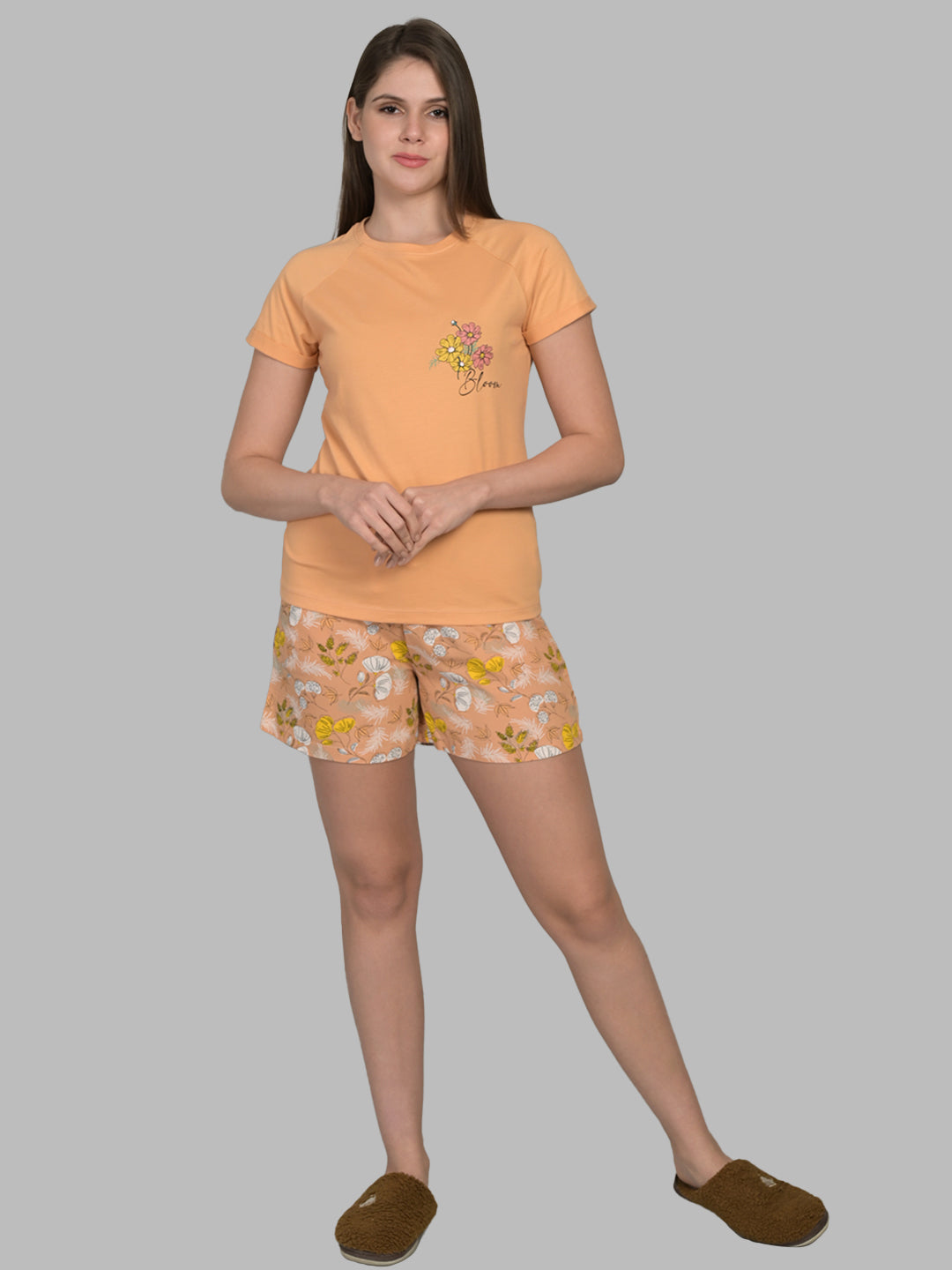 Round Neck Peach Half Sleeve Tshirt & Shorts Set