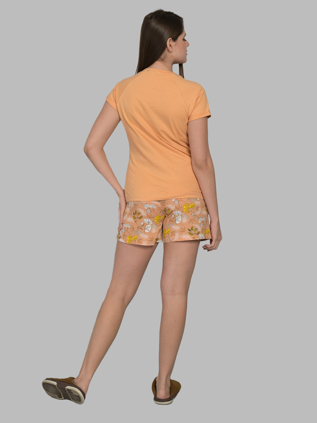 Round Neck Peach Half Sleeve Tshirt & Shorts Set