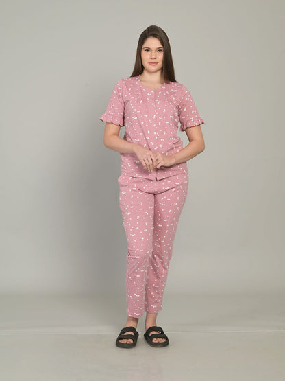 Round Neck Peach Half Sleeve Top & Pyjama Set