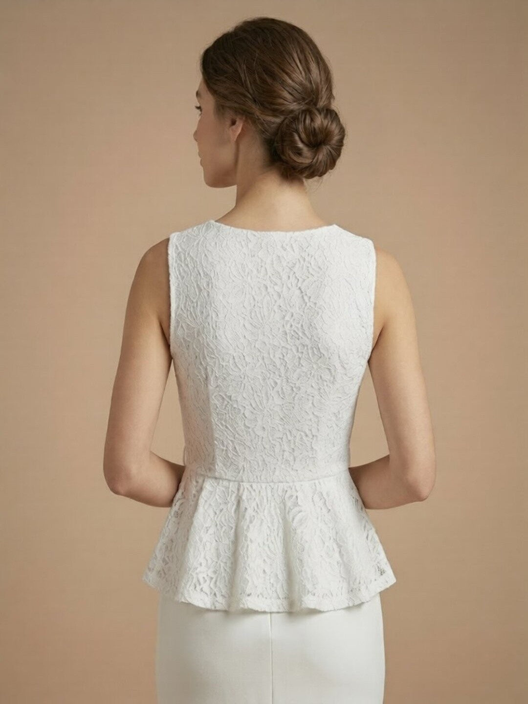 Women's Textured Peplum Lace Top - White