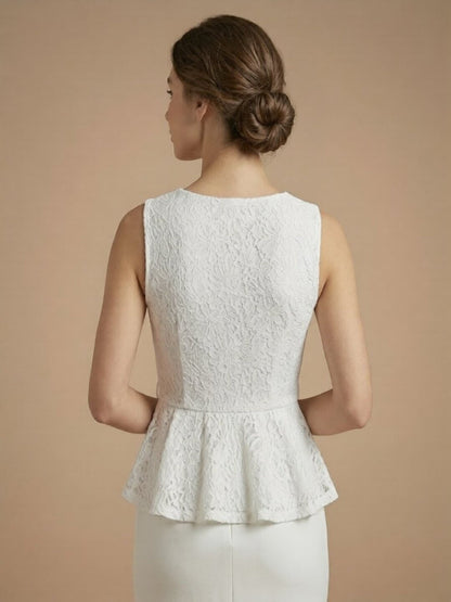 Women's Textured Peplum Lace Top - White
