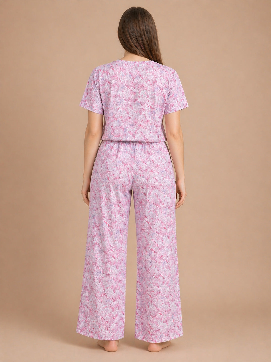 Women’s Printed Half Sleeve Top & Palazzo Set – Pink