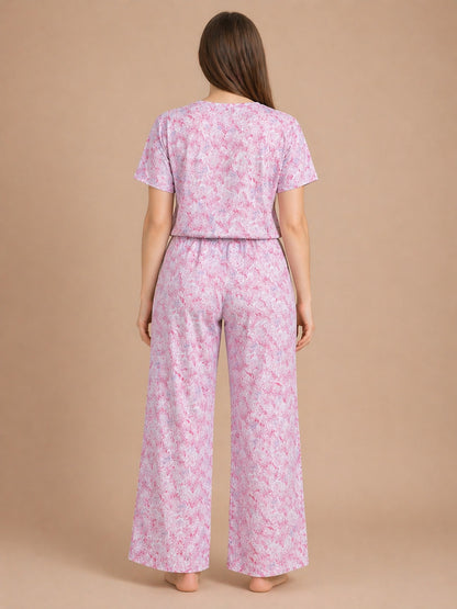 Women’s Printed Half Sleeve Top & Palazzo Set – Pink
