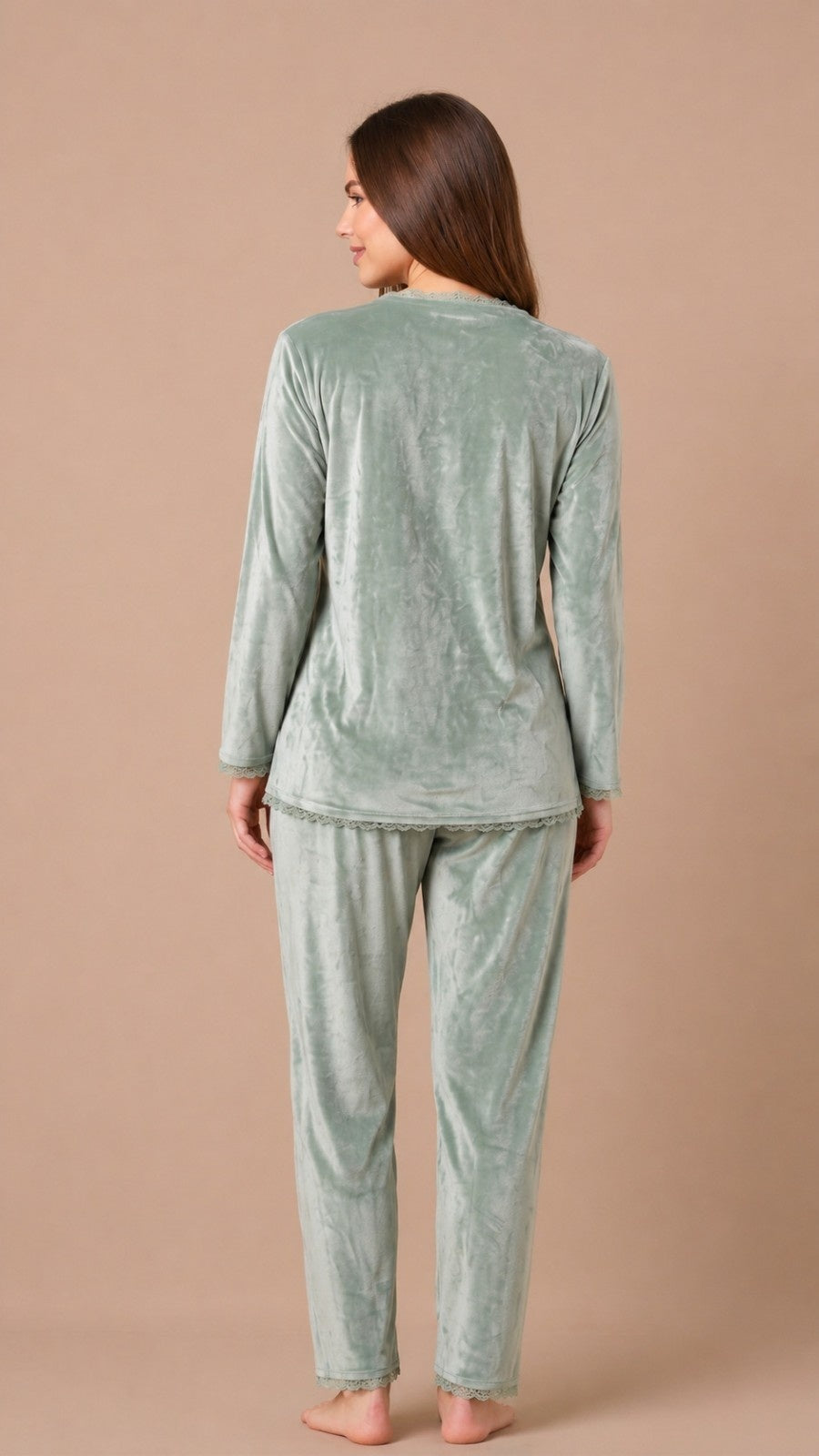 Winter Full Sleeve T-Shirt & Pant Cord Set – Sage Green
