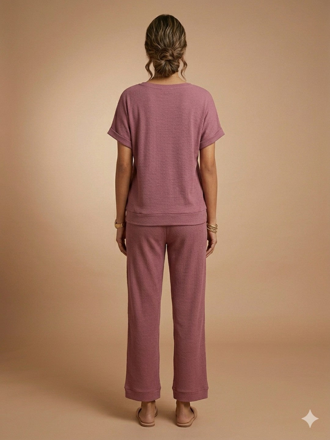 Women’s Waffle Textured Top & Bottom Set - Mauve