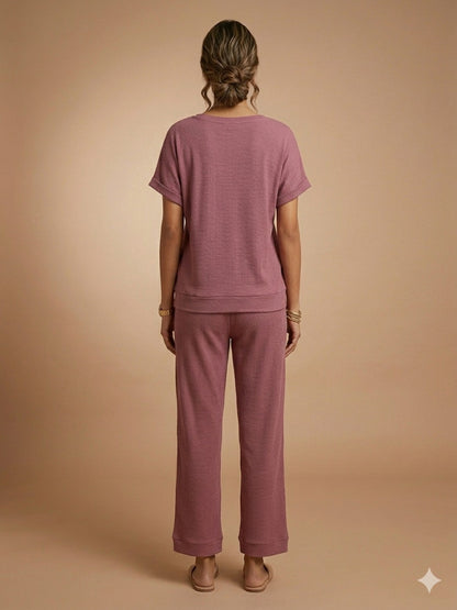 Women’s Waffle Textured Top & Bottom Set - Mauve