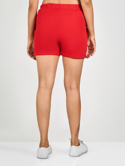 Women’s Solid Athleisure Activewear Shorts – Red