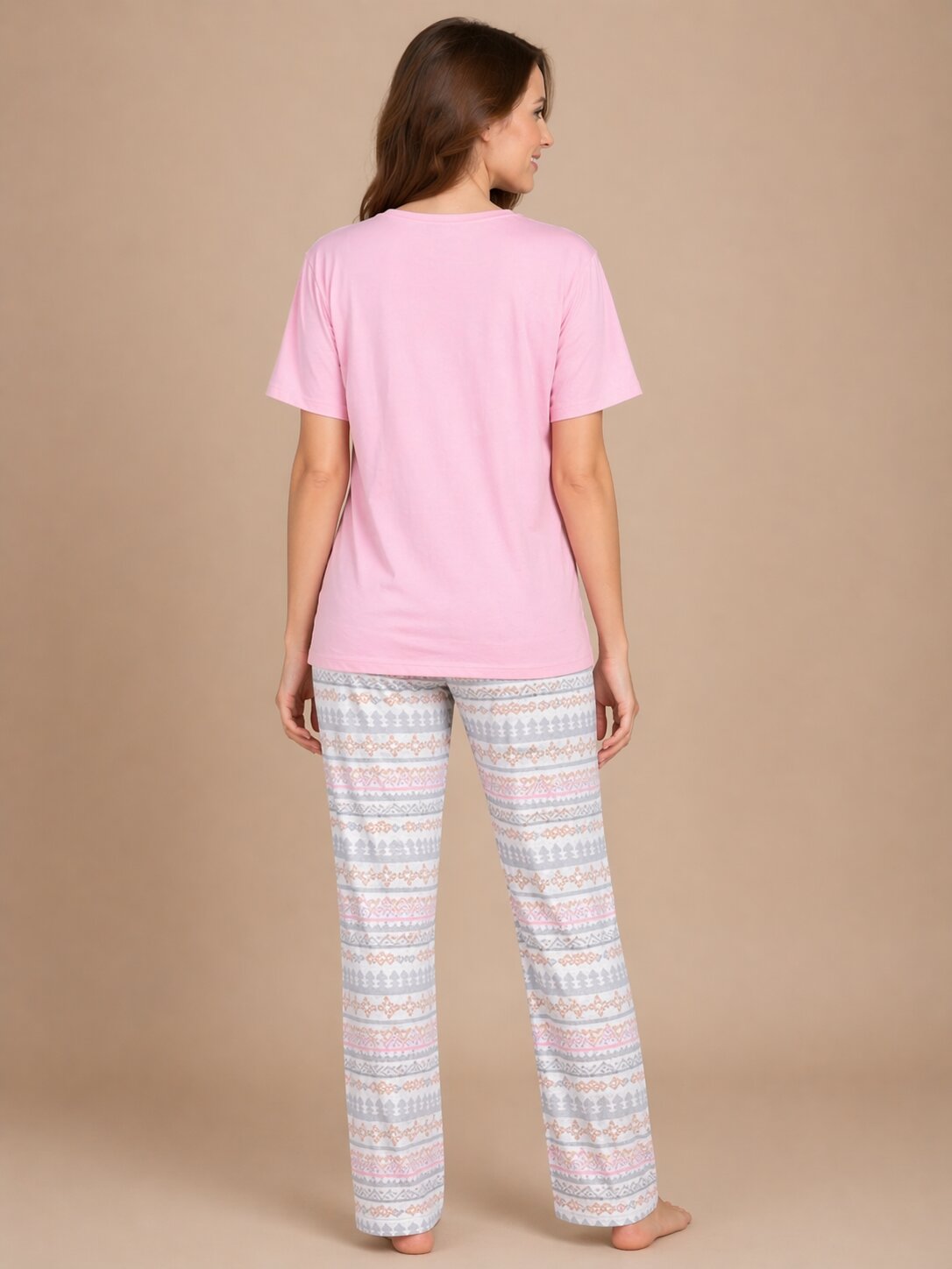 Women’s Print Half Sleeve T-Shirt & Pyjama Set – Off White