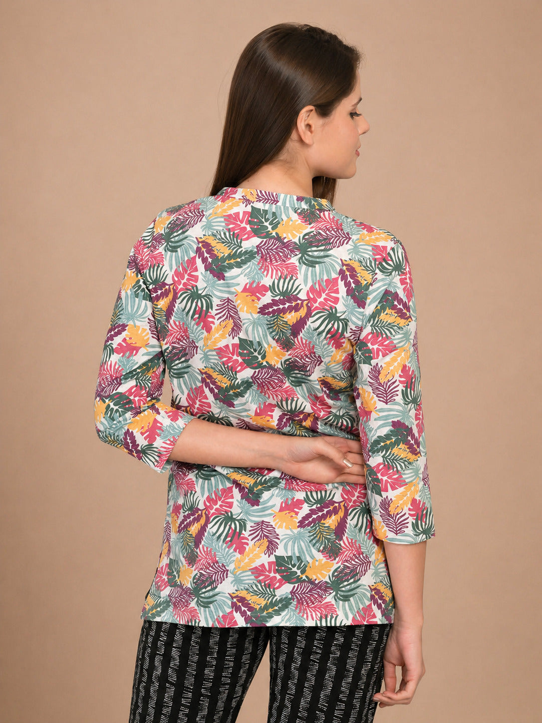 Women’s 3/4 Sleeve Printed Short Kurti – Multicolor