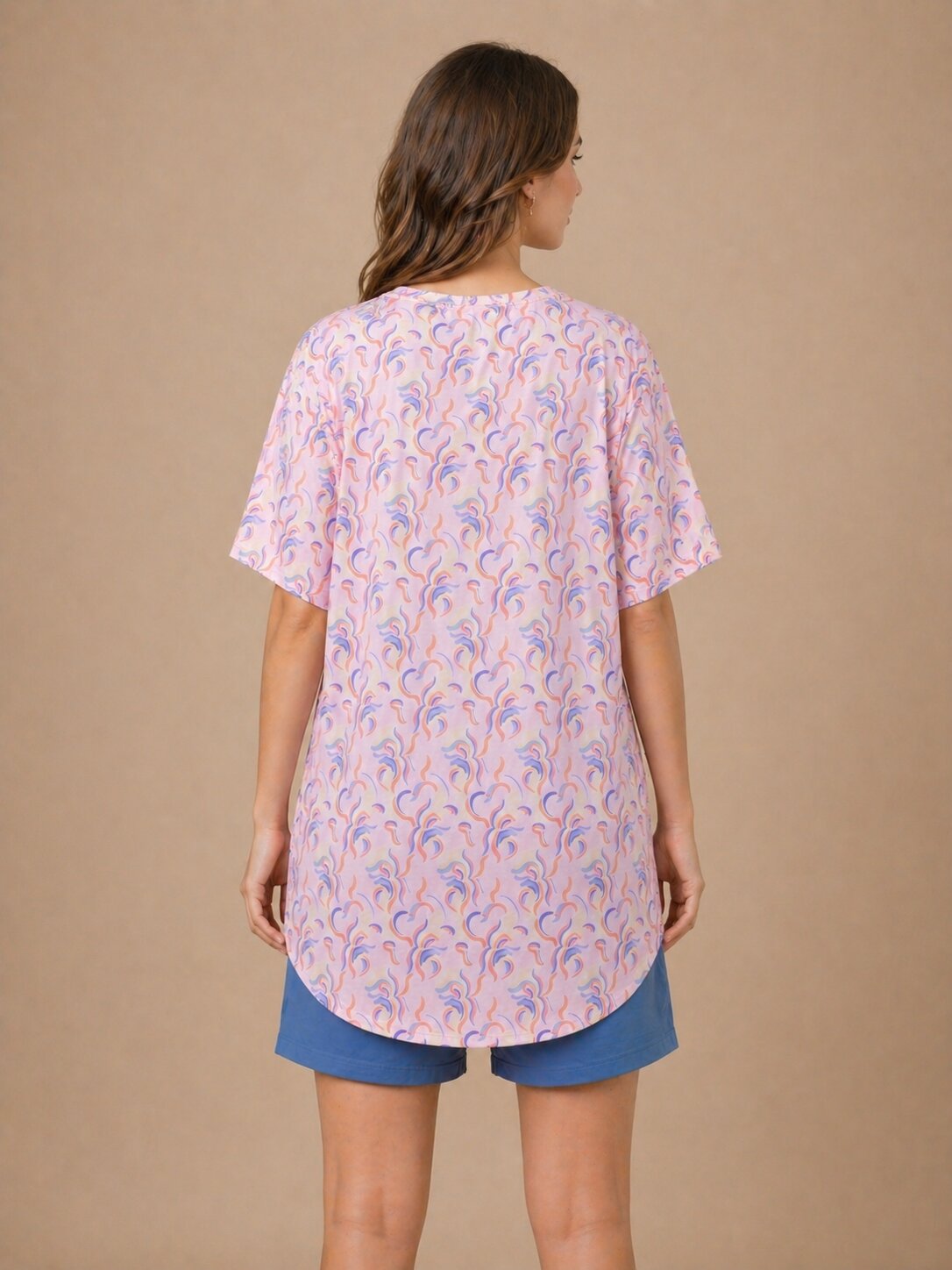 Women’s Printed Short Nighty – Peach