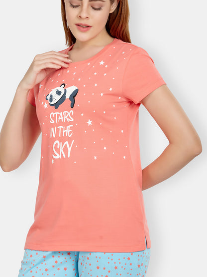 Coral Half Sleeve T-Shirt & Pyjama