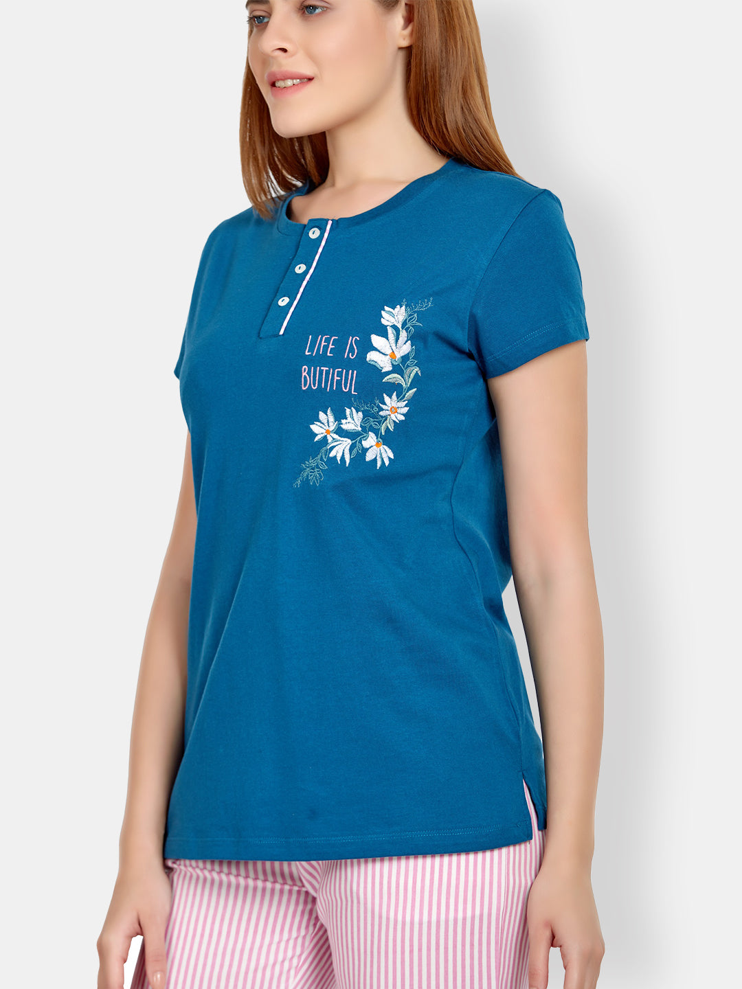 Women Sailor Navy Half Sleeve T-Shirt & Pyjama