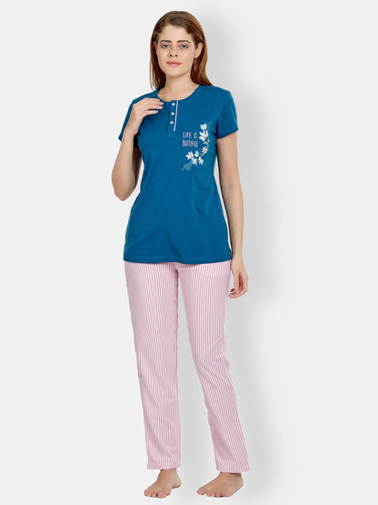 Women Sailor Navy Half Sleeve T-Shirt & Pyjama