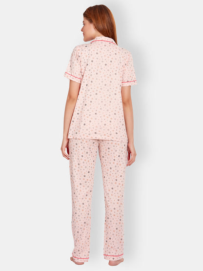 Pink Melange Front Open Half Sleeve T-Shirt & Pyjama