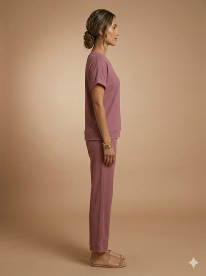 Women’s Waffle Textured Top & Bottom Set - Mauve