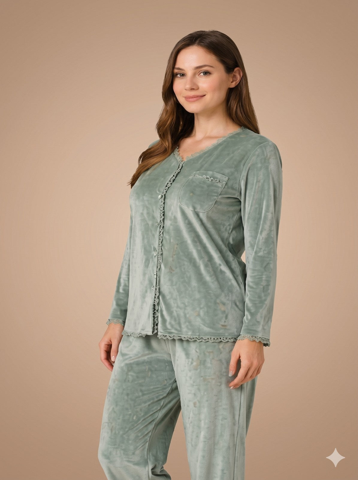 Winter Full Sleeve T-Shirt & Pant Cord Set – Sage Green