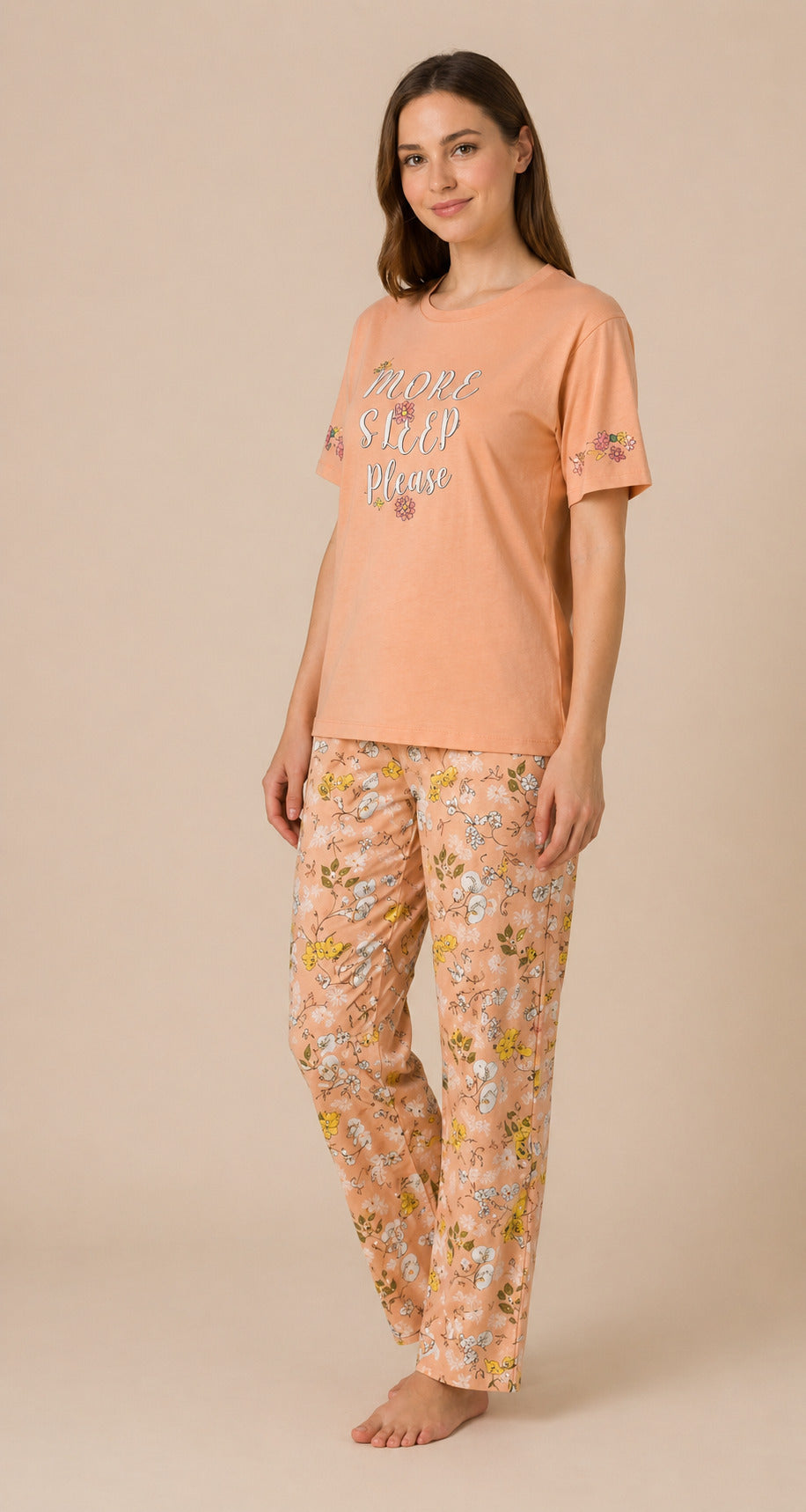Women’s Printed Half Sleeve Rayon T-shirt & Pyjama Set Sleepwear - Coral