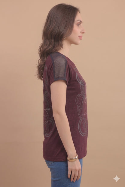 Women’s Half Sleeve Polyester Active T-Shirt – Wine