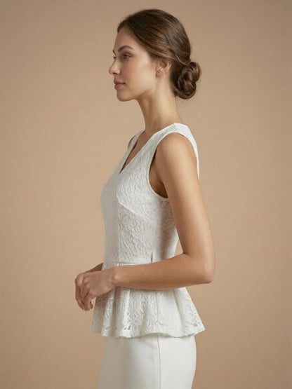 Women's Textured Peplum Lace Top - White