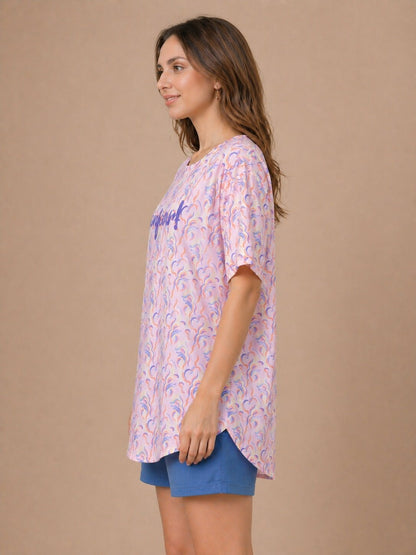 Women’s Printed Short Nighty – Peach