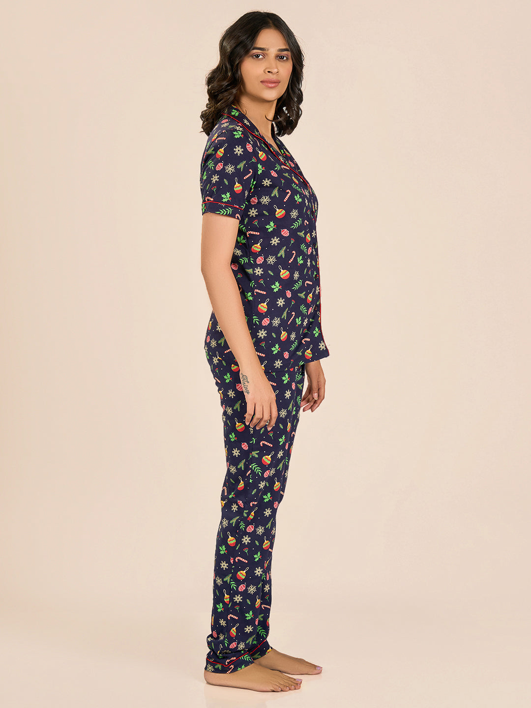 Pageant Navy Blue Printed Cotton Nightwear Set