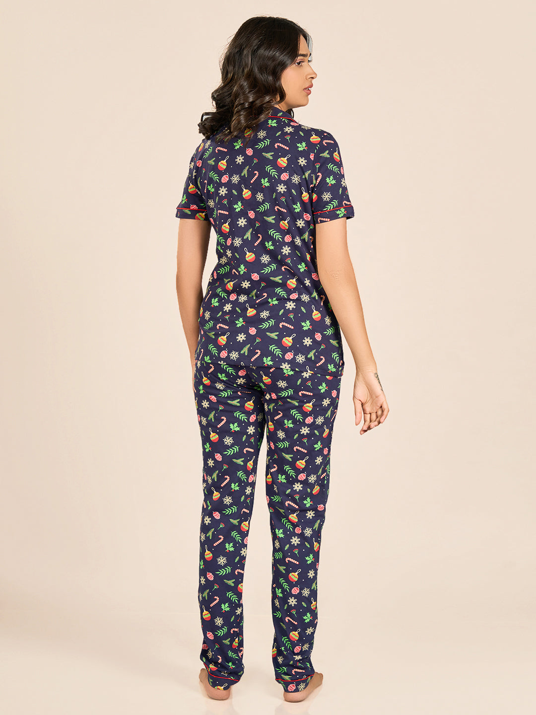 Pageant Navy Blue Printed Cotton Nightwear Set