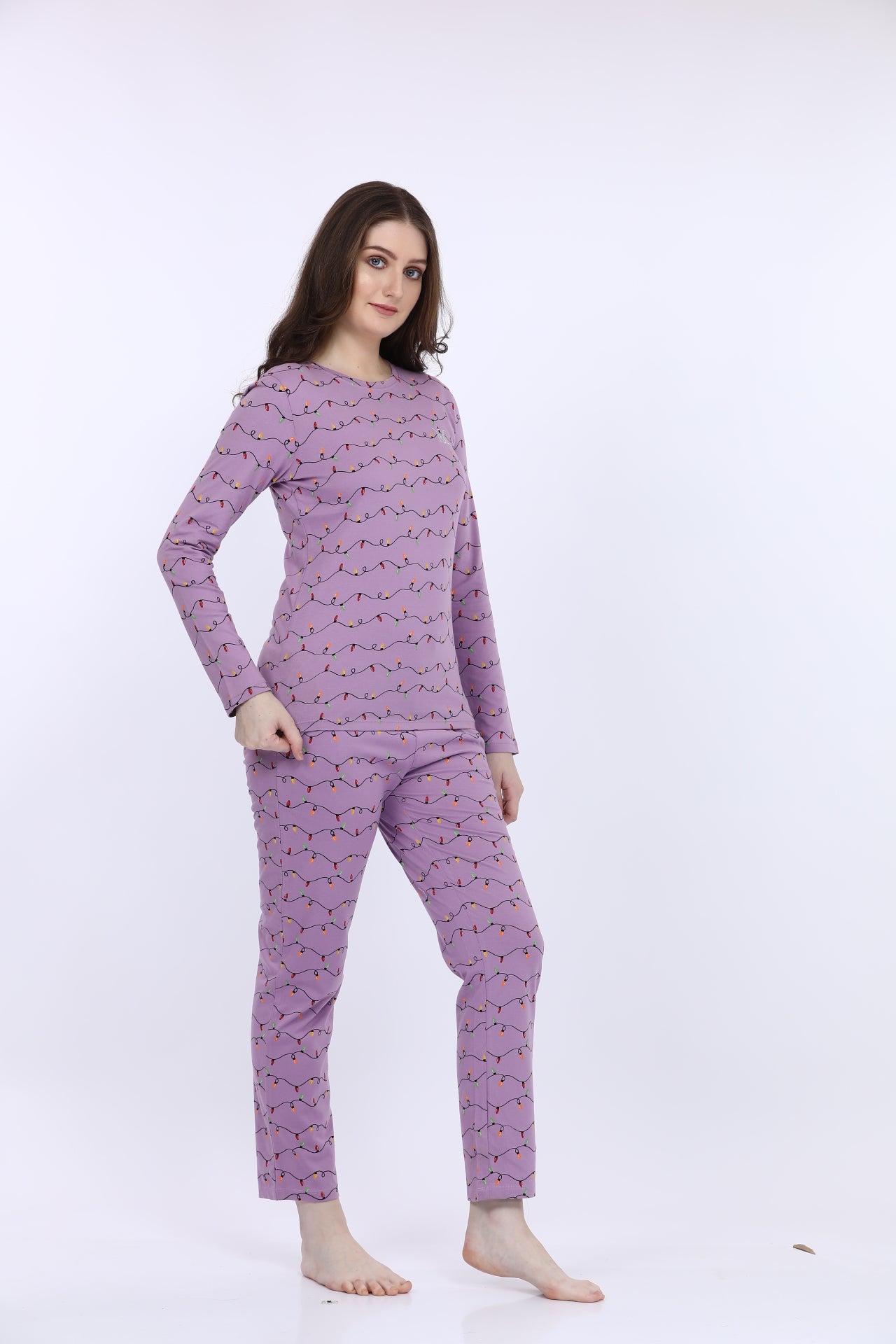 Maysixty® Women 100% Cotton Purple Printed Full Sleeve T-Shirt With Pyjama