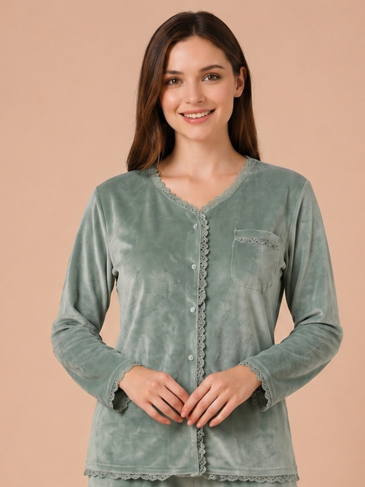 Winter Full Sleeve T-Shirt & Pant Cord Set – Sage Green