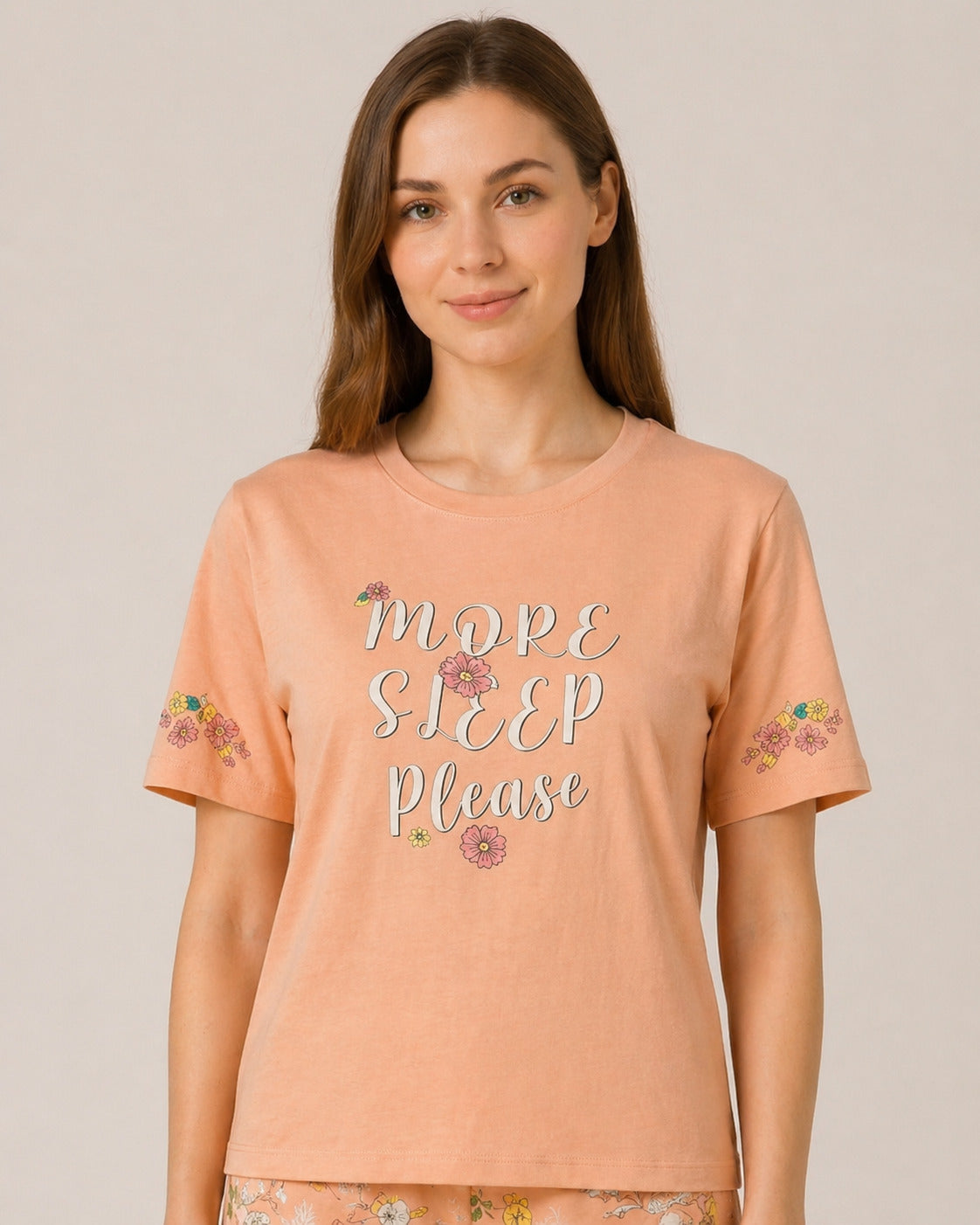 Women’s Printed Half Sleeve Rayon T-shirt & Pyjama Set Sleepwear - Coral