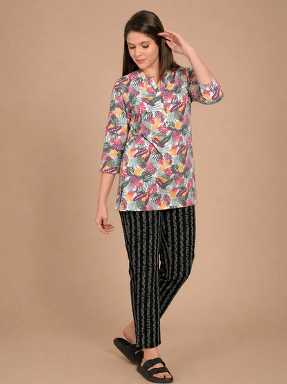 Women’s 3/4 Sleeve Printed Short Kurti – Multicolor