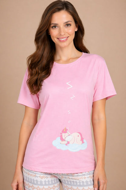Women’s Print Half Sleeve T-Shirt & Pyjama Set – Off White
