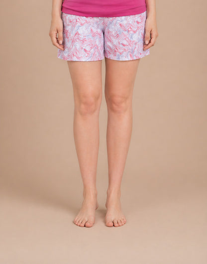 Women’s Printed Half Sleeve T-Shirt & Shorts Set – Pink