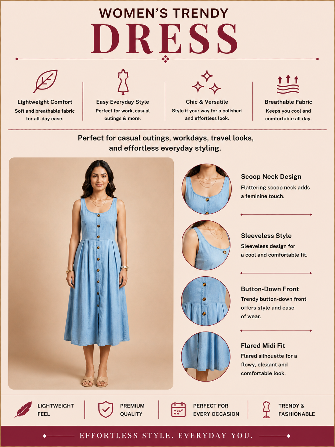 Women’s Light Blue Viscose Blend Dress - Light Blue