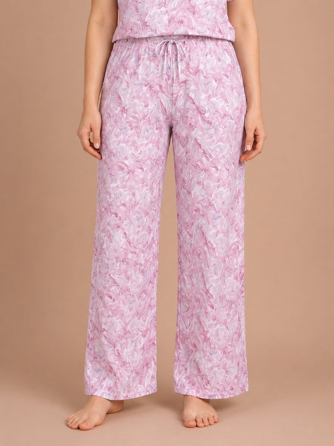 Women’s Printed Half Sleeve Top & Palazzo Set – Pink