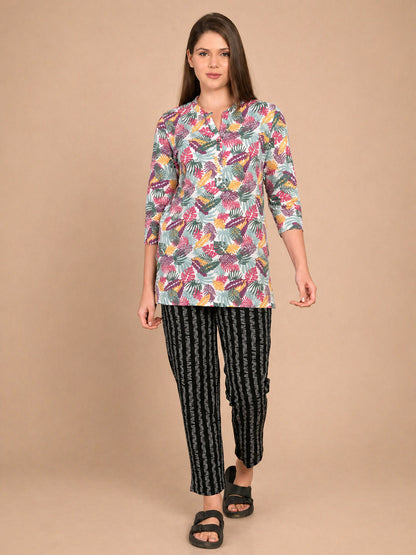 Women’s 3/4 Sleeve Printed Short Kurti – Multicolor