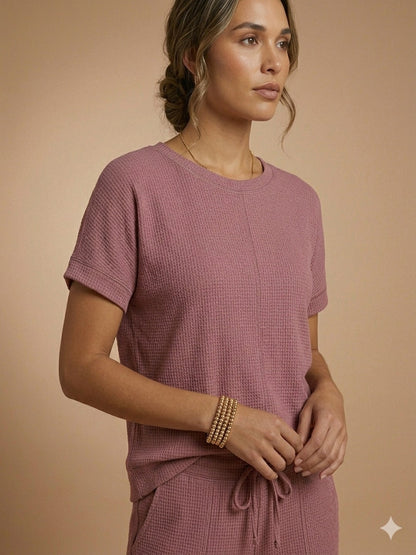 Women’s Waffle Textured Top & Bottom Set - Mauve