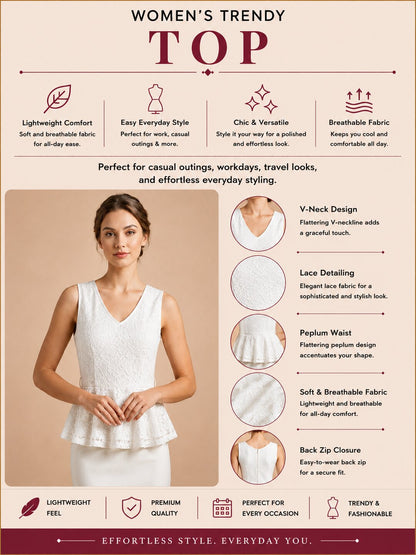 Women's Textured Peplum Lace Top - White