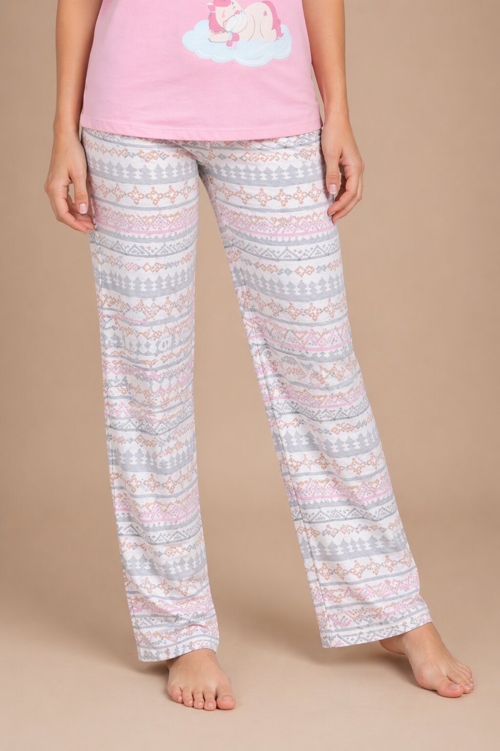 Women’s Print Half Sleeve T-Shirt & Pyjama Set – Off White