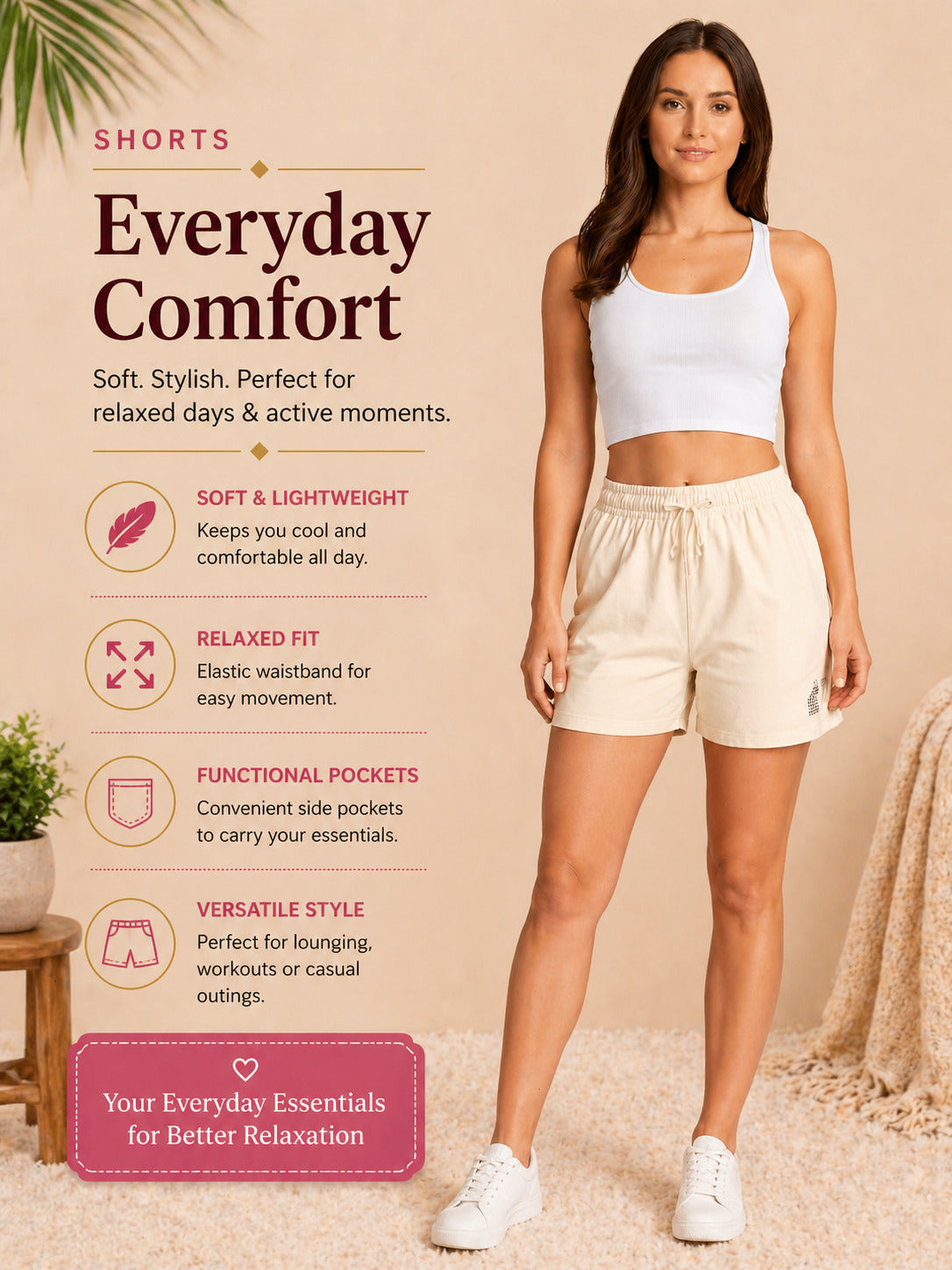 Women’s Solid Athleisure Shorts – Golden Haze