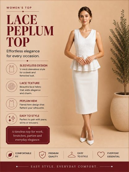 Women's Textured Peplum Lace Top - White