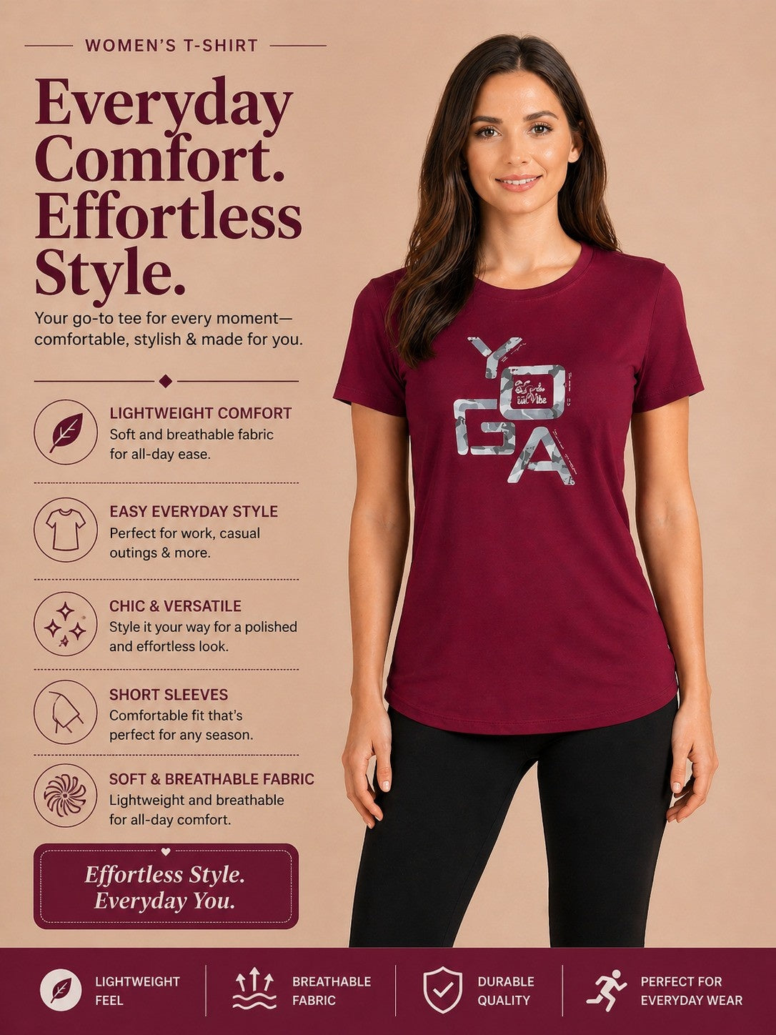Women’s Solid Full Sleeve Polyester Active T-Shirt – Wine