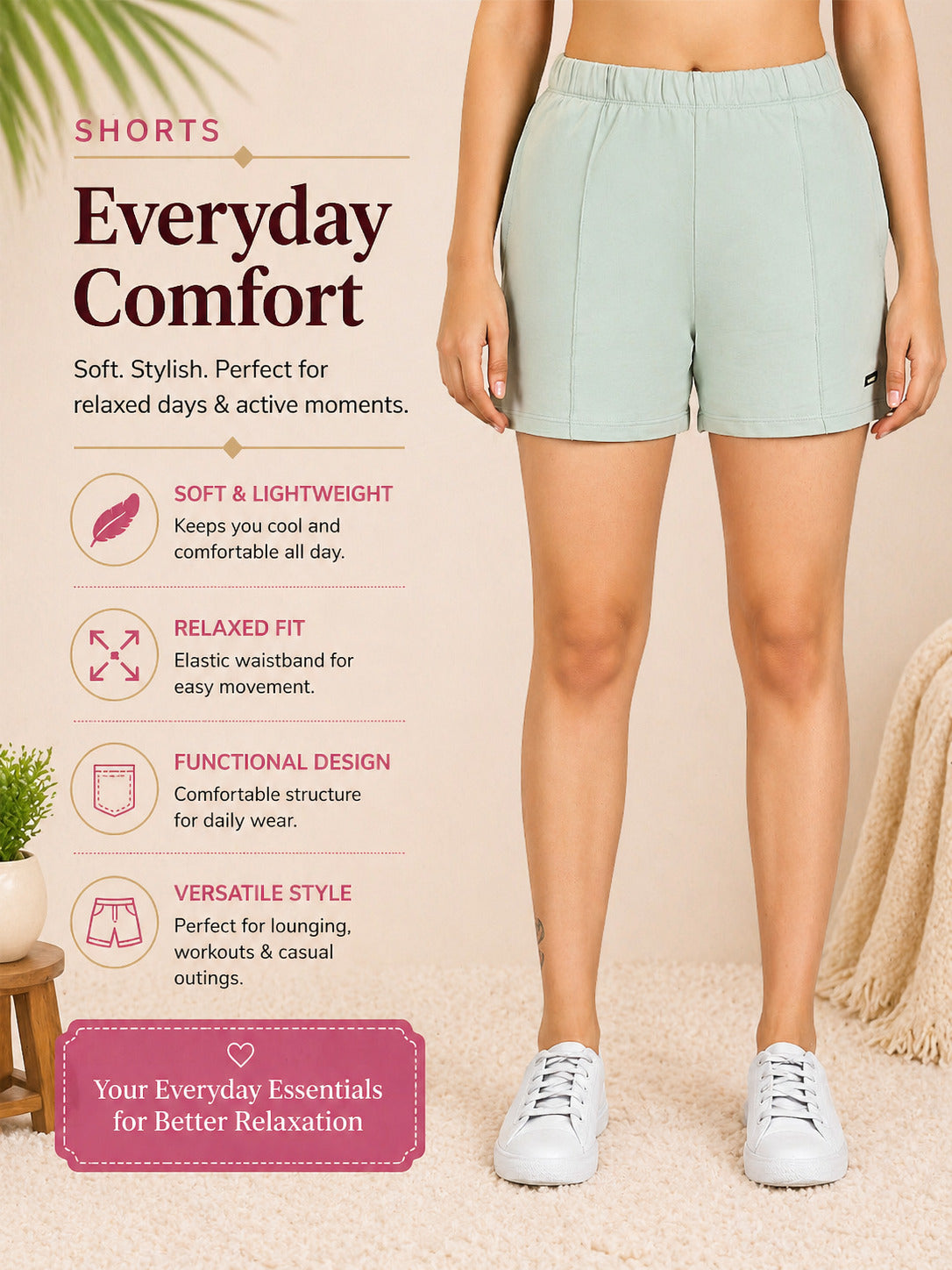 Women’s Solid Athleisure Activewear Shorts – Sage Green