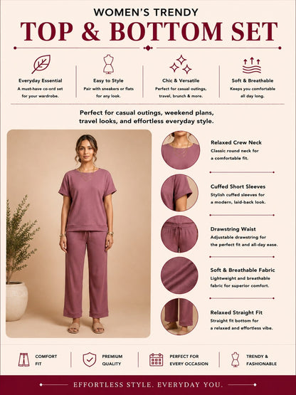 Women’s Waffle Textured Top & Bottom Set - Mauve