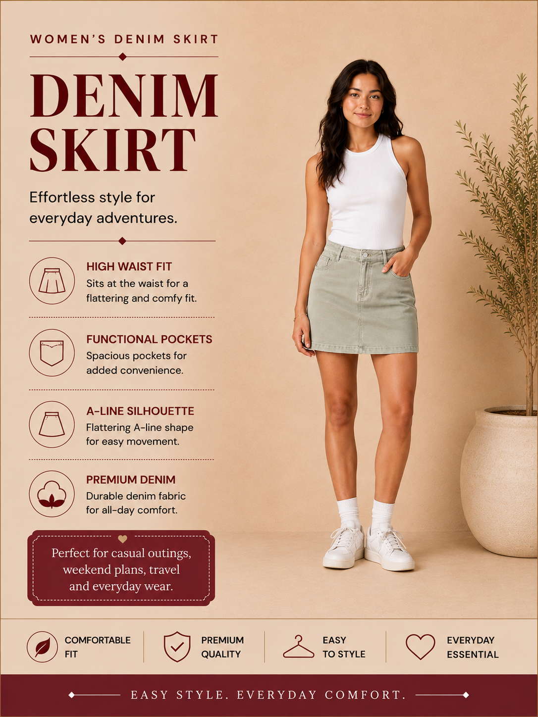 Women’s High Waist Denim Mini Skirt - Pista Green