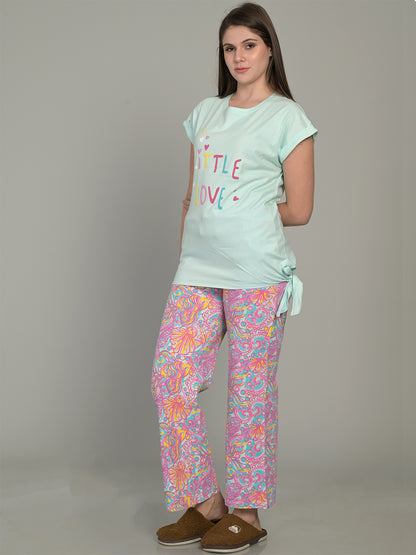 Round Neck Blue Half Sleeve Tshirt & Pyjama Set