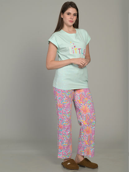 Round Neck Blue Half Sleeve Tshirt & Pyjama Set